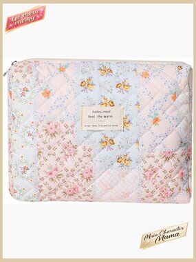 Quilted Cosmetic Bag Floral Pattern Kawaii Travel Pouch Cute Coquette Style